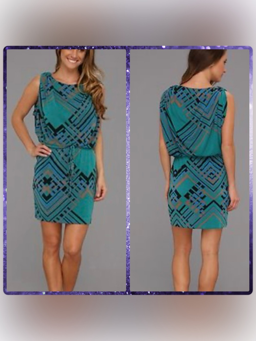Jessica Simpson Green-Multi Stretch Jersey Drawstring Dress w Loop Tabs